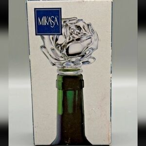 Mikasa Glass Rose Flower Wine Bottle Stopper New In Open Box VTG